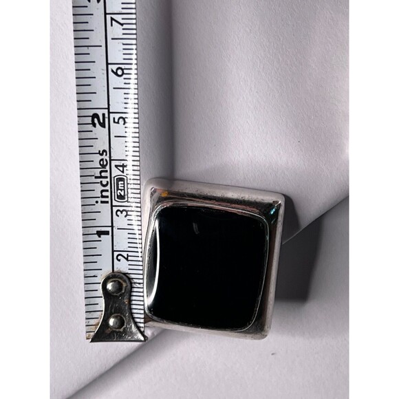 Vintage Taxco Mexico Sterling Silver Onyx Earrings 1.5 In. Square Modernist - Picture 5 of 11